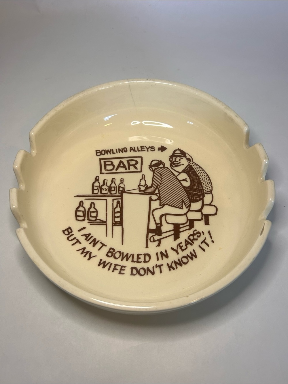 Mccoy Pottery 8” Large Size Ashtray Bowling Alleys Bar Humor‎ Vintage USA Dish